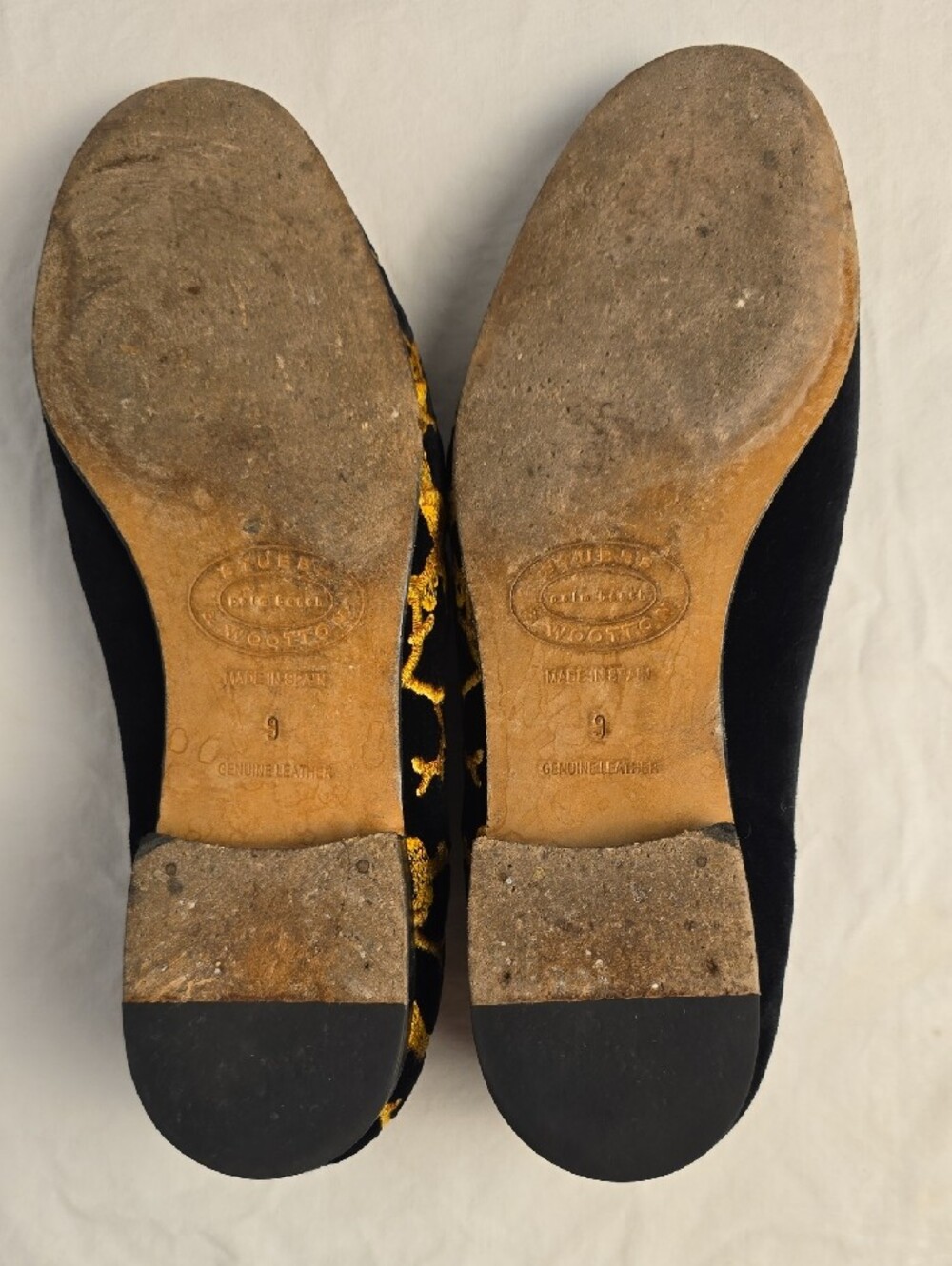 Stubbs & Wootton Size 9 Black Velvet Gold Coral Embroidered Loafers Sz 9 - Picture 5 of 6